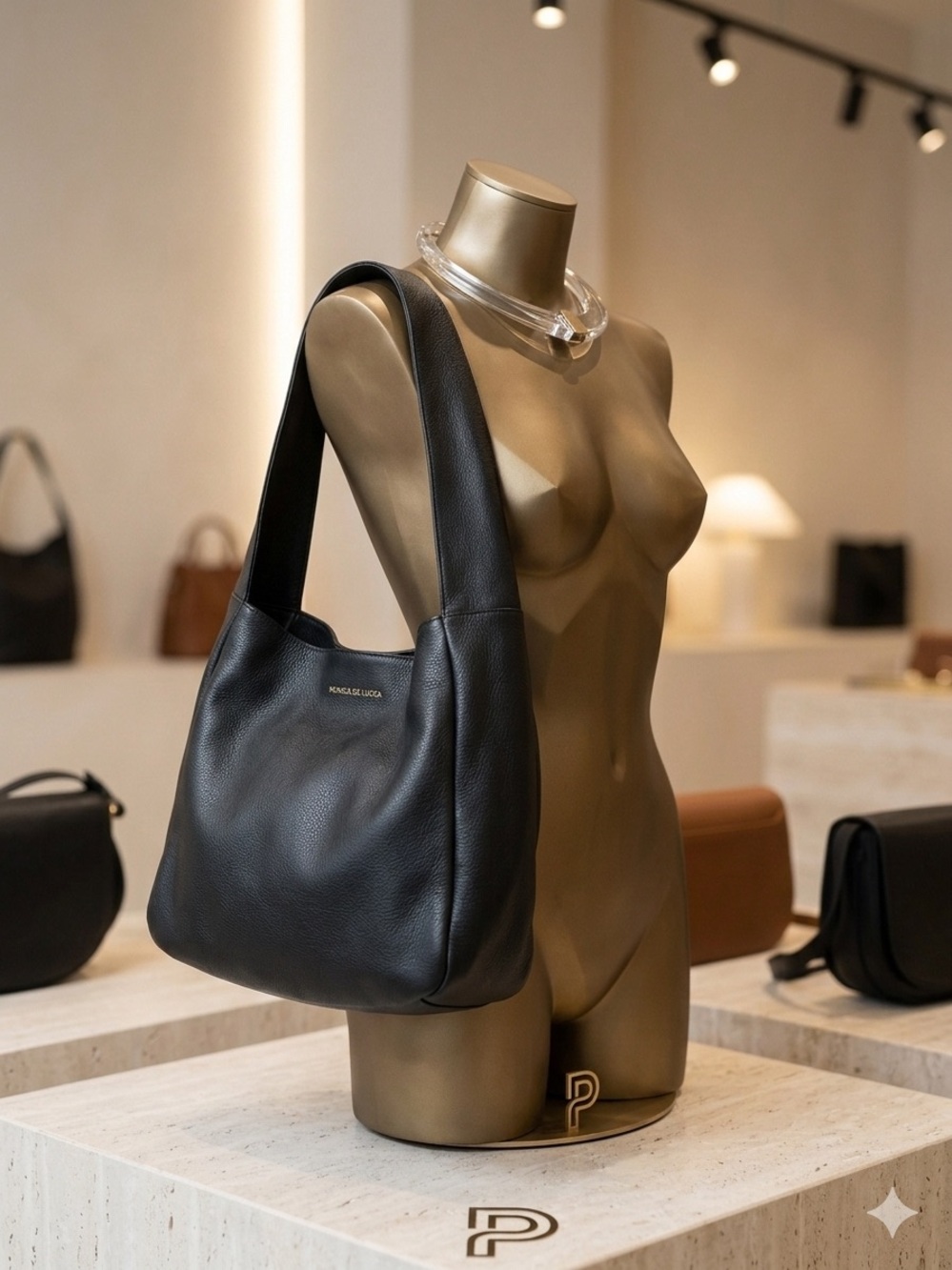 Monserat De Lucca Black Pebbled Leather Hobo Slouch - Picture 2 of 7